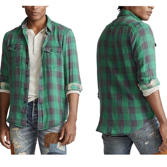 Polo Ralph Lauren Country Men’s Classic Fit Plaid Flannel Workshirt XL TG Green - Picture 1 of 12
